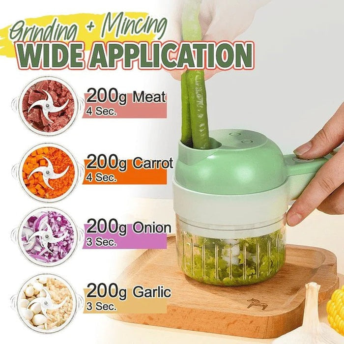 4 in 1 Handheld Electric Food Chopper Wireless Vegetable Cutter Set Vegetable  Chopper and Meat grinder with USB Powered for Kitchen Cooking-1 Pack 