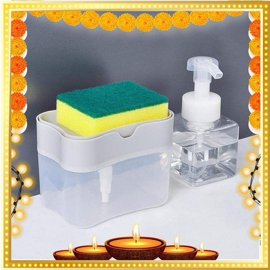 Liquid Soap Pump Dispenser + Sponge Holder (With Free Sponge)